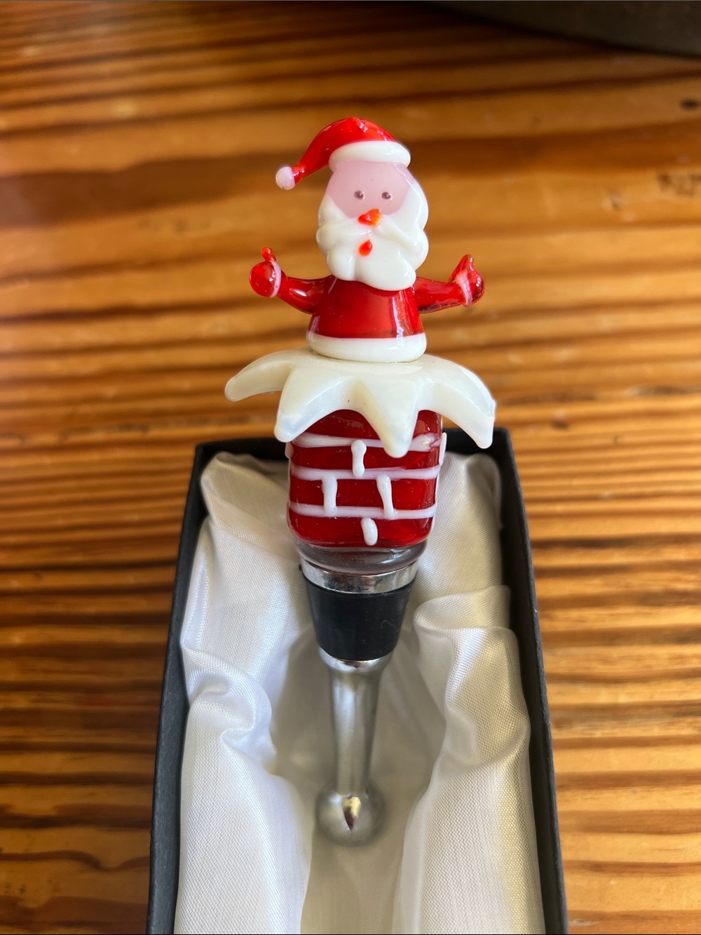 Santa in Chimney Wine Stopper - Red & White Holiday Décor